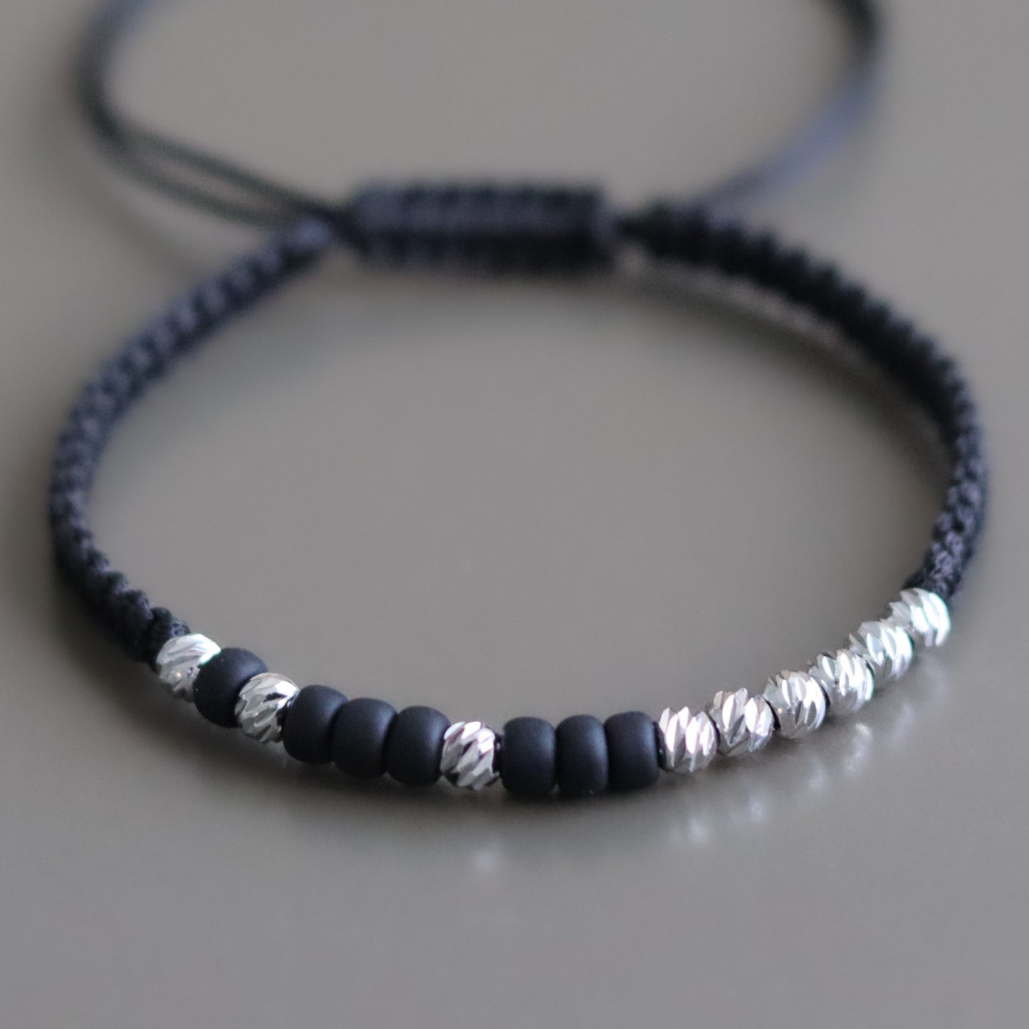 Custom Black Silver Dorica Beaded Morse Code Bracelet