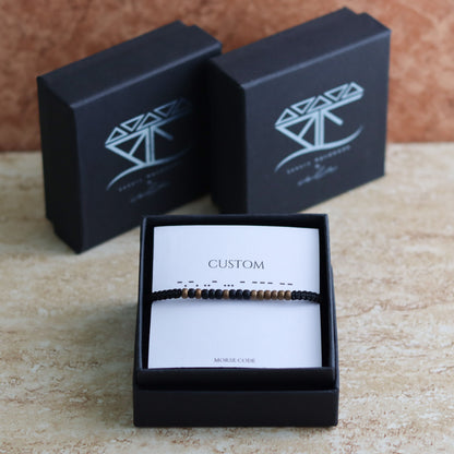 Custom Brown Black Beaded Morse Code Bracelet