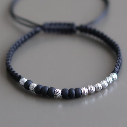 Custom Black Silver Dorica Beaded Morse Code Bracelet