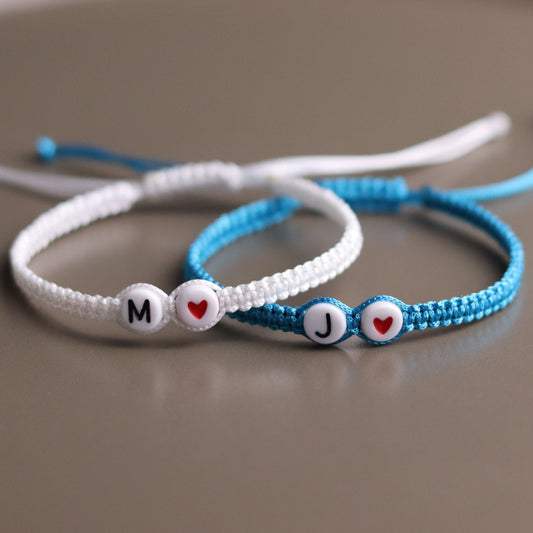 Personalized Heart Beaded Initial Bracelets For Couples and Friendships