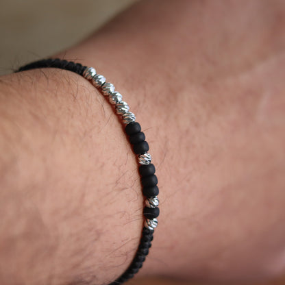 Custom Silver - Black Beaded Morse Code Bracelets