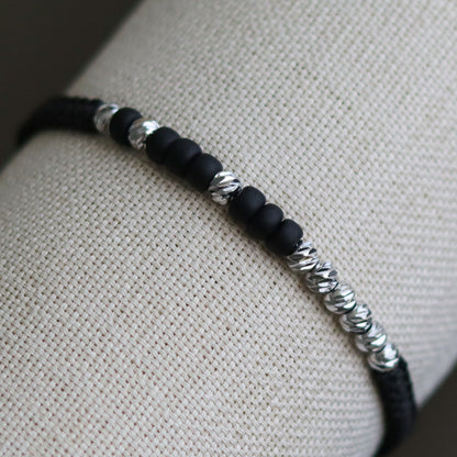 Custom Black Silver Dorica Beaded Morse Code Bracelet