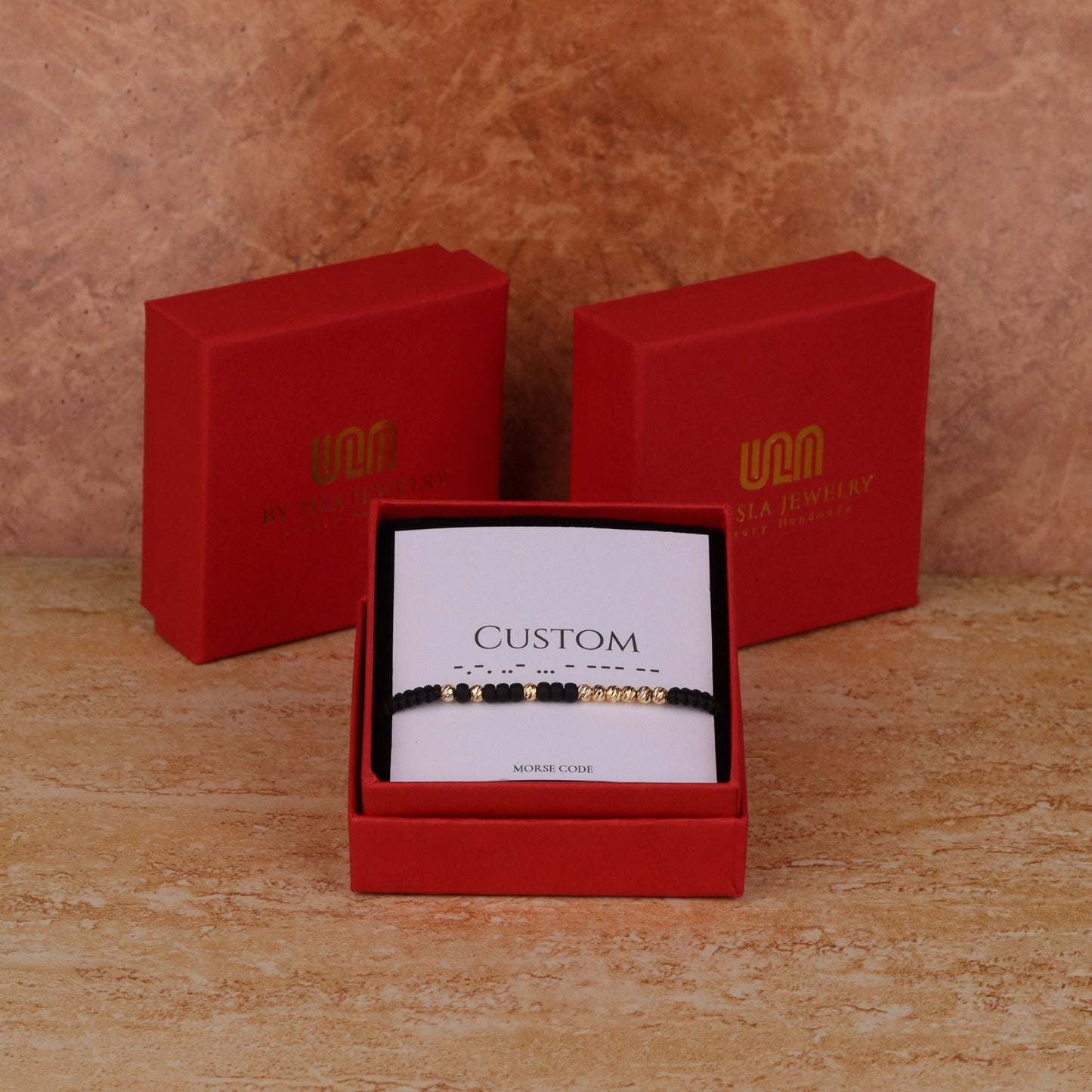 Custom Black Gold Dorica Beaded Morse Code Bracelet