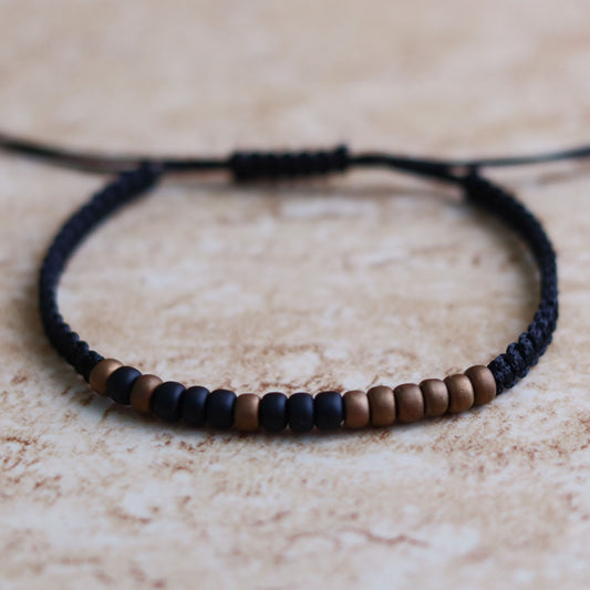 Custom Brown Black Beaded Morse Code Bracelet