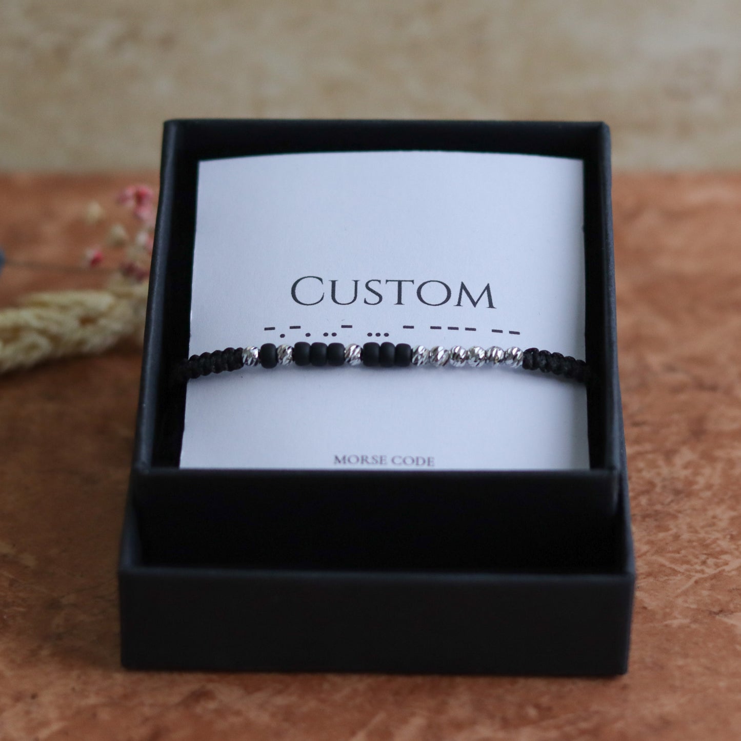 Custom Silver - Black Beaded Morse Code Bracelets