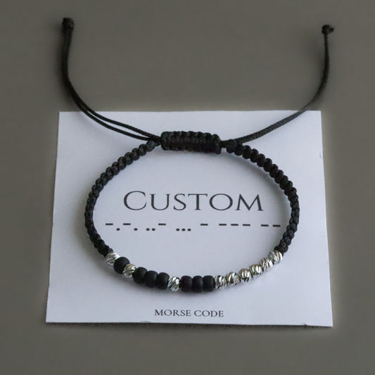 Custom Black Silver Dorica Beaded Morse Code Bracelet