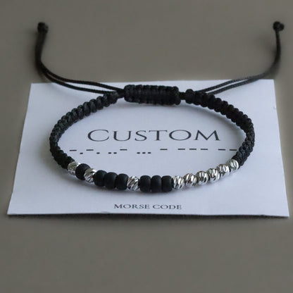 Custom Silver - Black Beaded Morse Code Bracelets