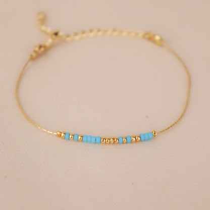 Dainty Tuquoise - Gold Morse Code Bracelet