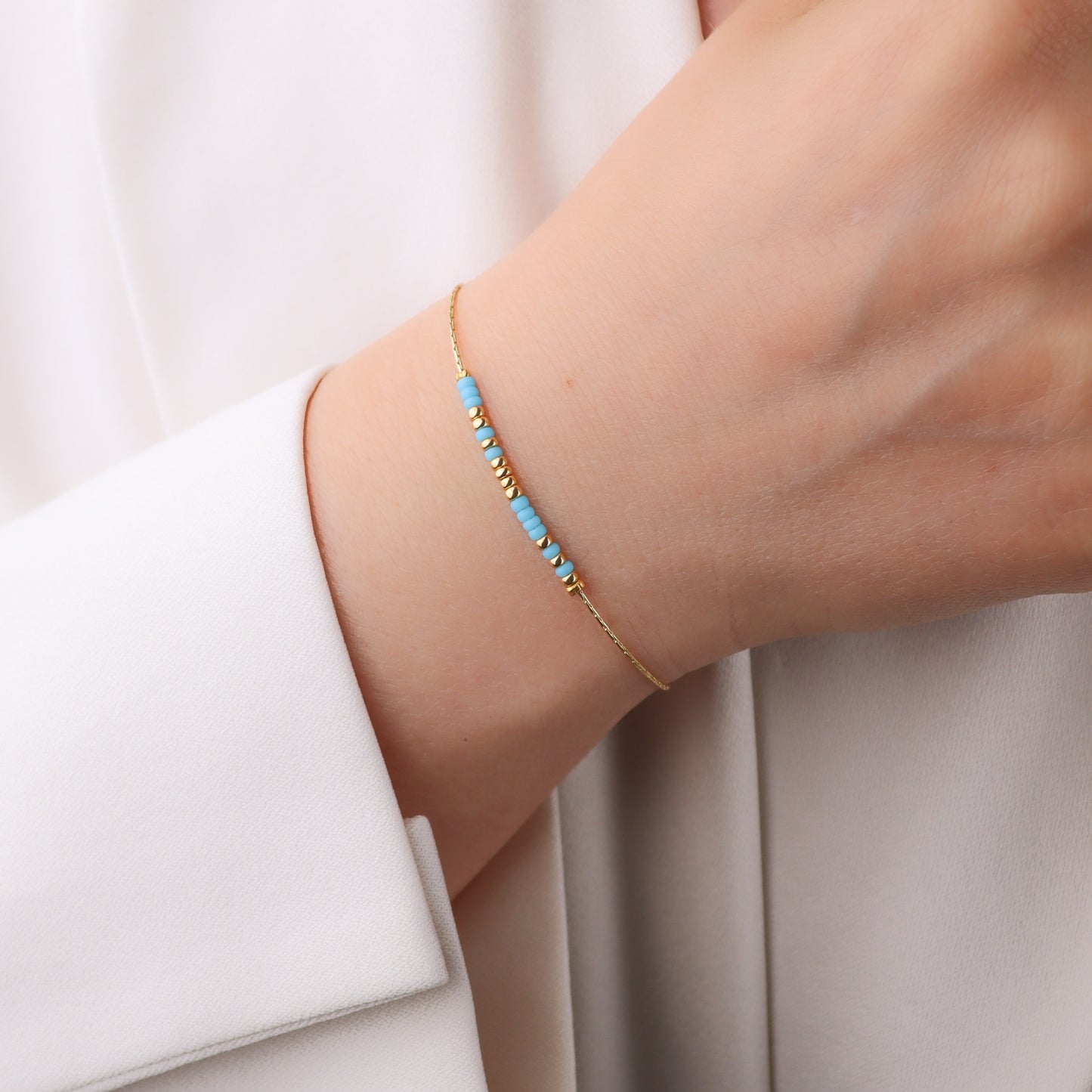 Dainty Tuquoise - Gold Morse Code Bracelet