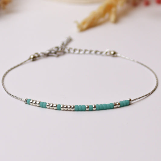 Dainty Tuquoise - Silver Morse Code Bracelet