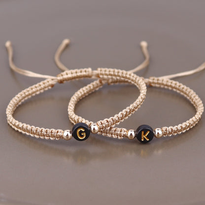 Custom Round Beaded Initial Bracelets Set