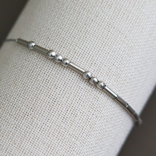 Dainty Silver Morse Code Bracelet