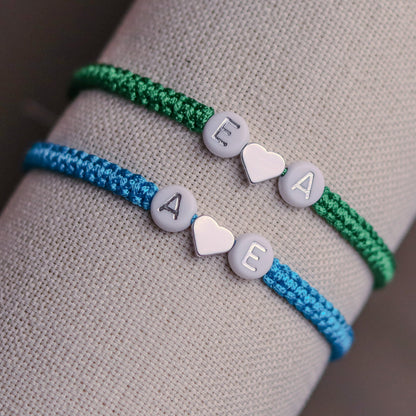 Custom Silver Heart Beaded Initials Bracelets