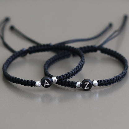 Custom Silver Round Beaded Initial Bracelets for Couples and Friendships