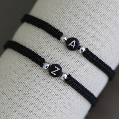 Custom Silver Round Beaded Initial Bracelets for Couples and Friendships