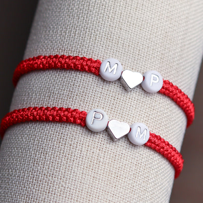 Custom Silver Heart Beaded Initials Bracelets