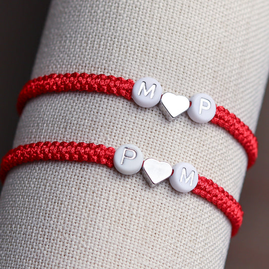 Custom Silver Heart Beaded Initials Bracelets