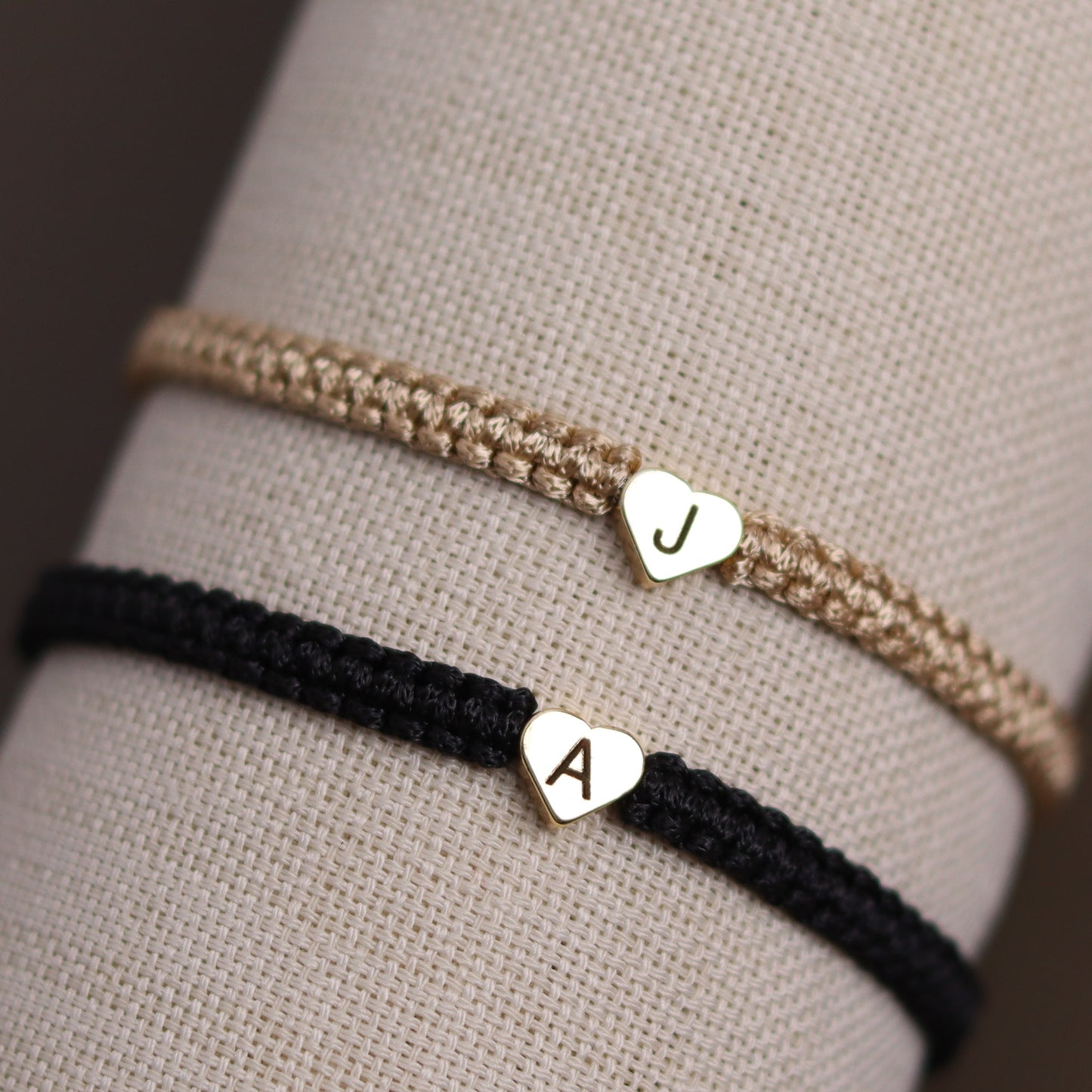 Custom Engraved Gold Heart Beaded Initial Bracelets for Couples and Friendships