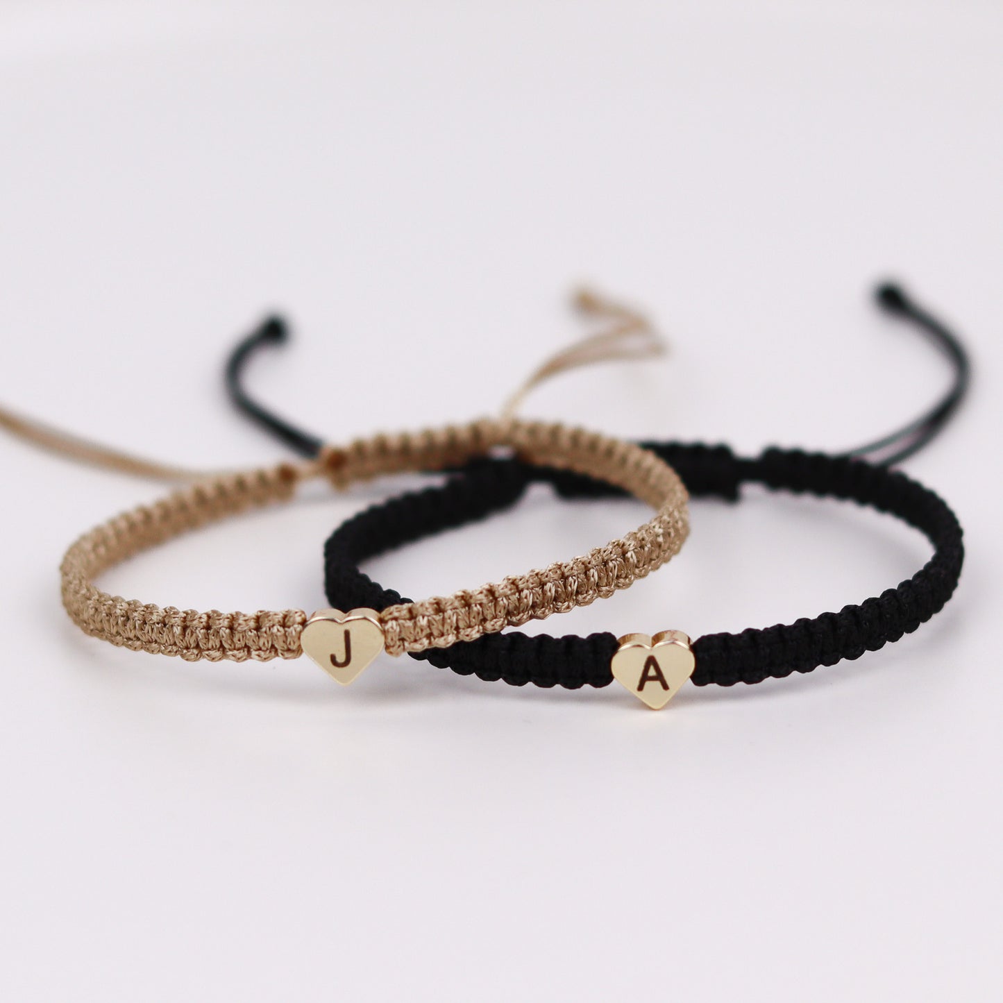 Custom Engraved Gold Heart Beaded Initial Bracelets for Couples and Friendships