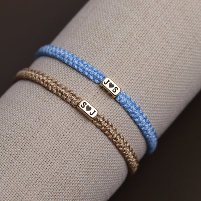 2 Pieces Custom Initial Bar Bracelets with Heart for Couple and Friendships