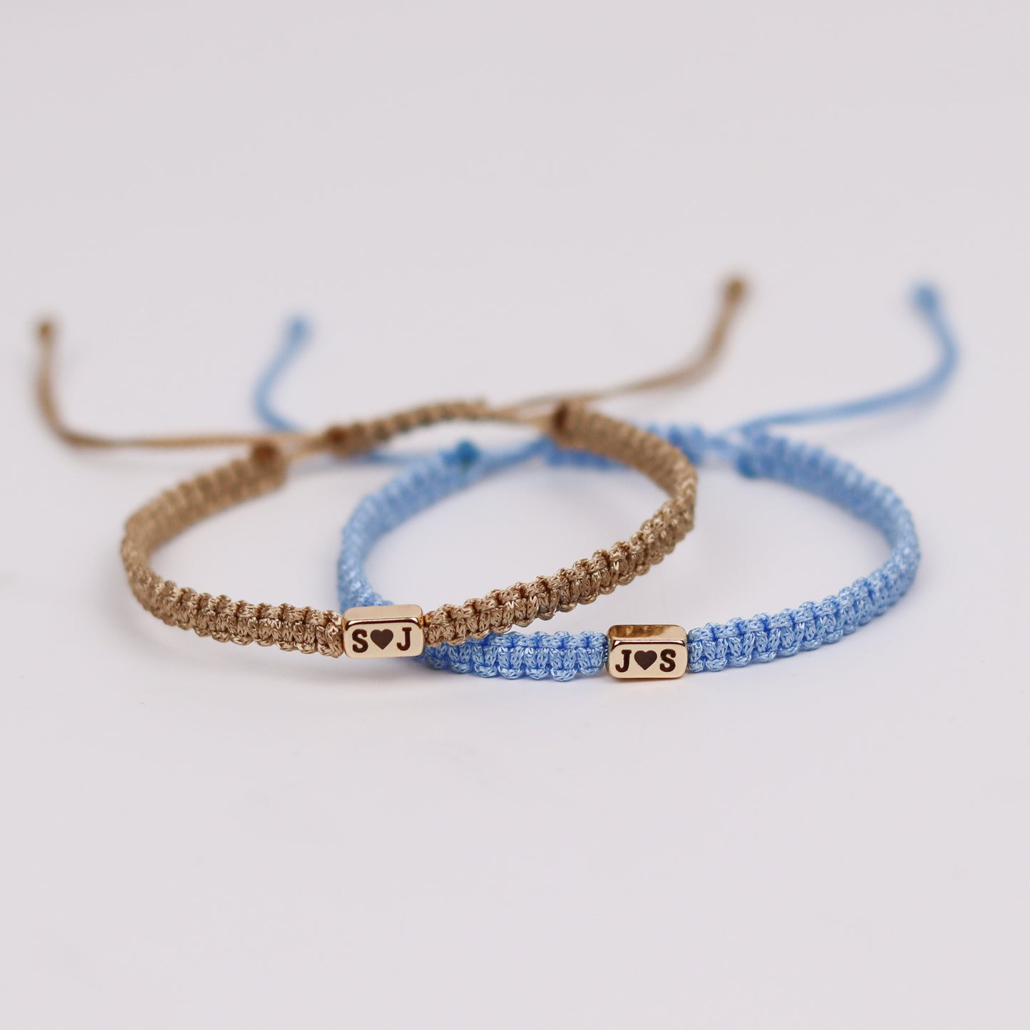 2 Pieces Custom Initial Bar Bracelets with Heart for Couple and Friendships