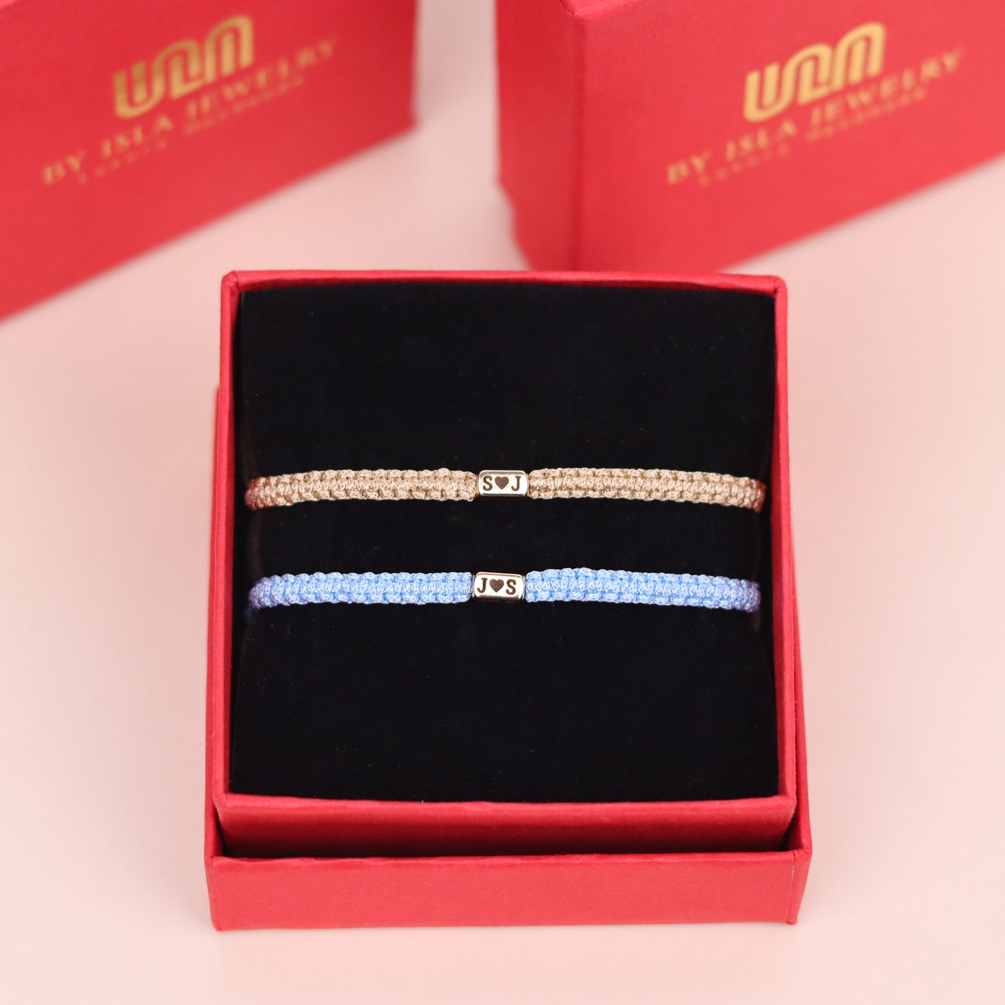 2 Pieces Custom Initial Bar Bracelets with Heart for Couple and Friendships