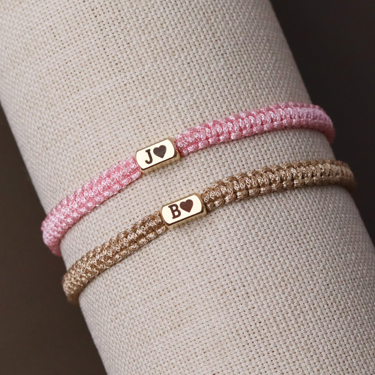 Set of 2 Custom Initial Bracelets with Heart Charm for Couple and Friendships
