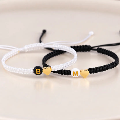 Set of 2 Custom Initial Bracelets with Heart Charm for Couple and Friendships