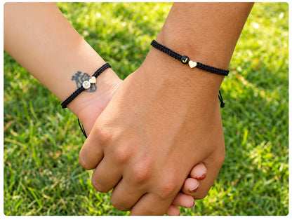 Set of 2 Custom Initial Bracelets with Heart Charm for Couple and Friendships